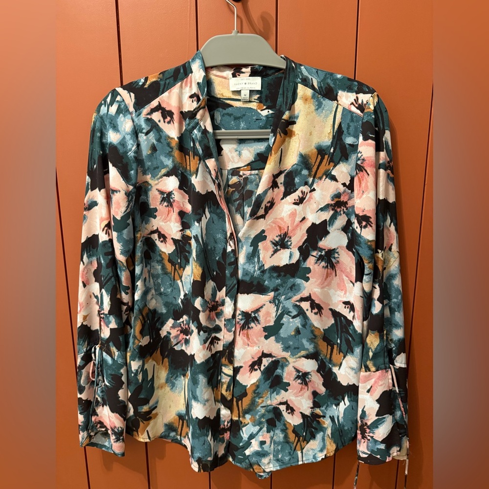 Lucky Brand Floral Blouse - Teal and Pink